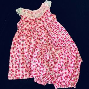 Miss Smarty Pants New Hand Crafted Cherries and Gingham Dress Set Size 12-18 mos
